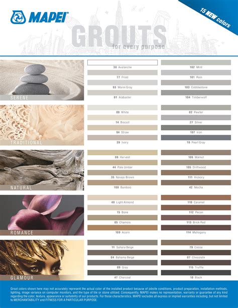  High stain resistance with no sealing required. . Grout color chart mapei